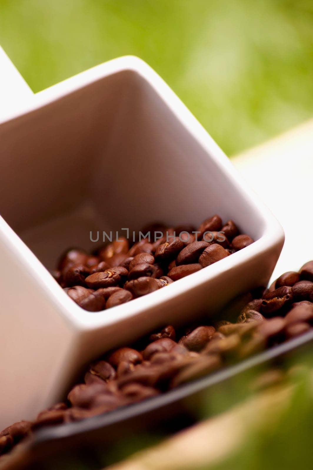Low angle view of coffee beans in a cup