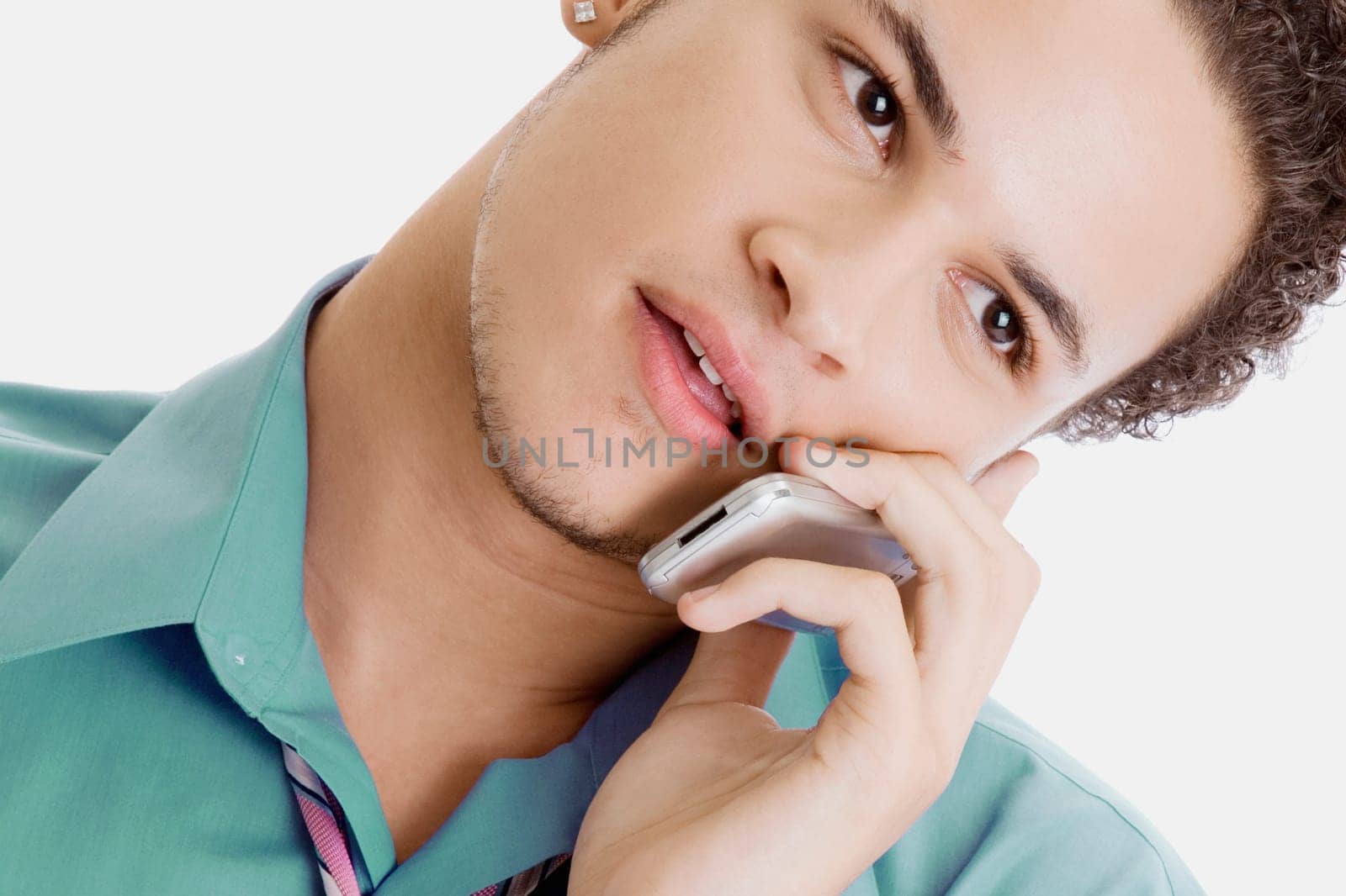 Close-up of a businessman talking on a mobile phone