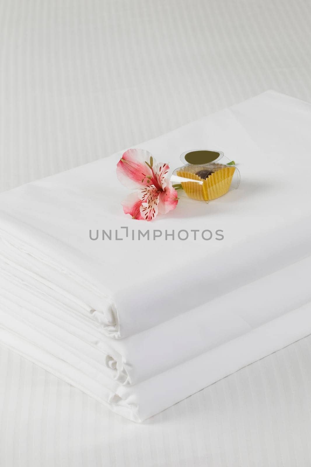 High angle view of linen sheets on the bed