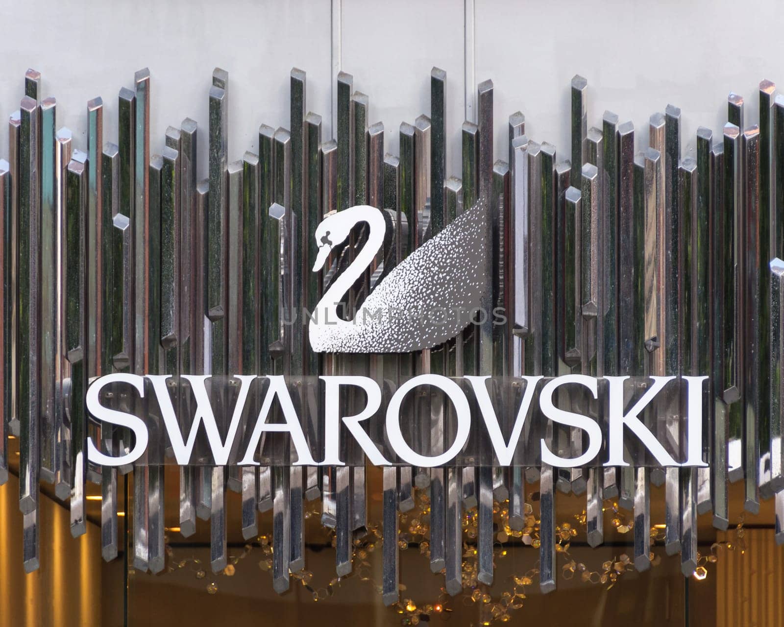 LONDON, UK - CIRCA JUNE 2011: Swarovski swan sign at their Kightsbridge shop in London