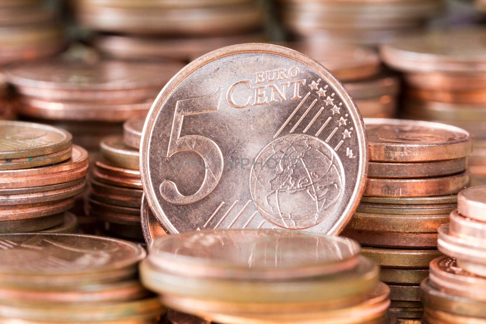 Close up of the copper coins (Euro cents)