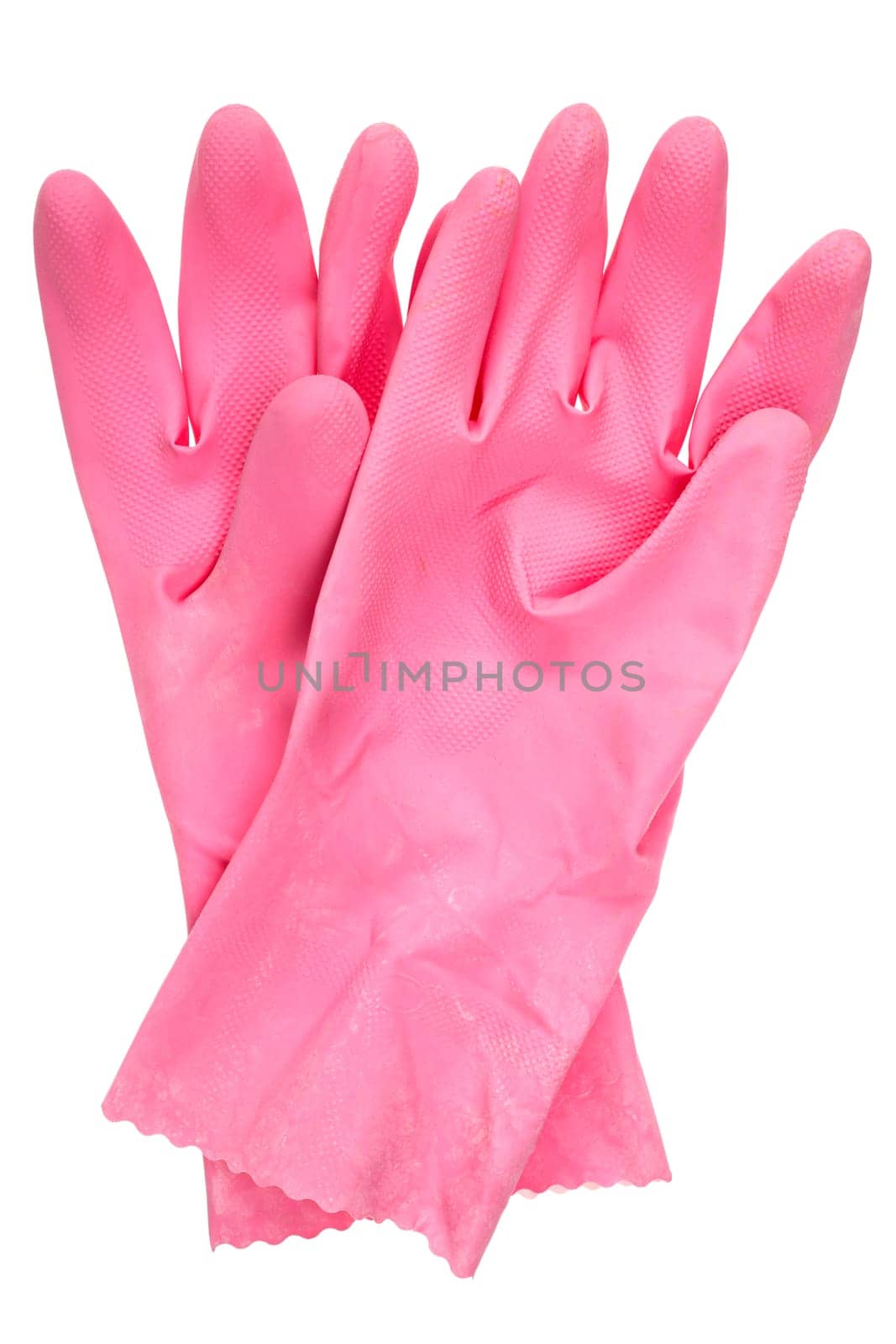 Used protective rubber gloves, isolated on white background