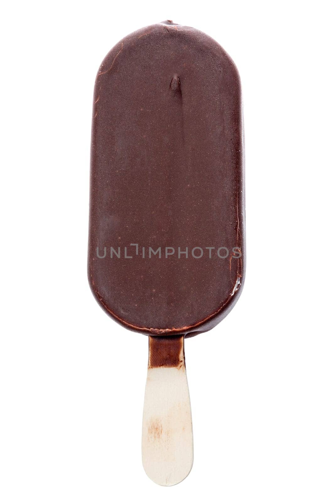 Ice cream covered with chocolate, isolated on white background
