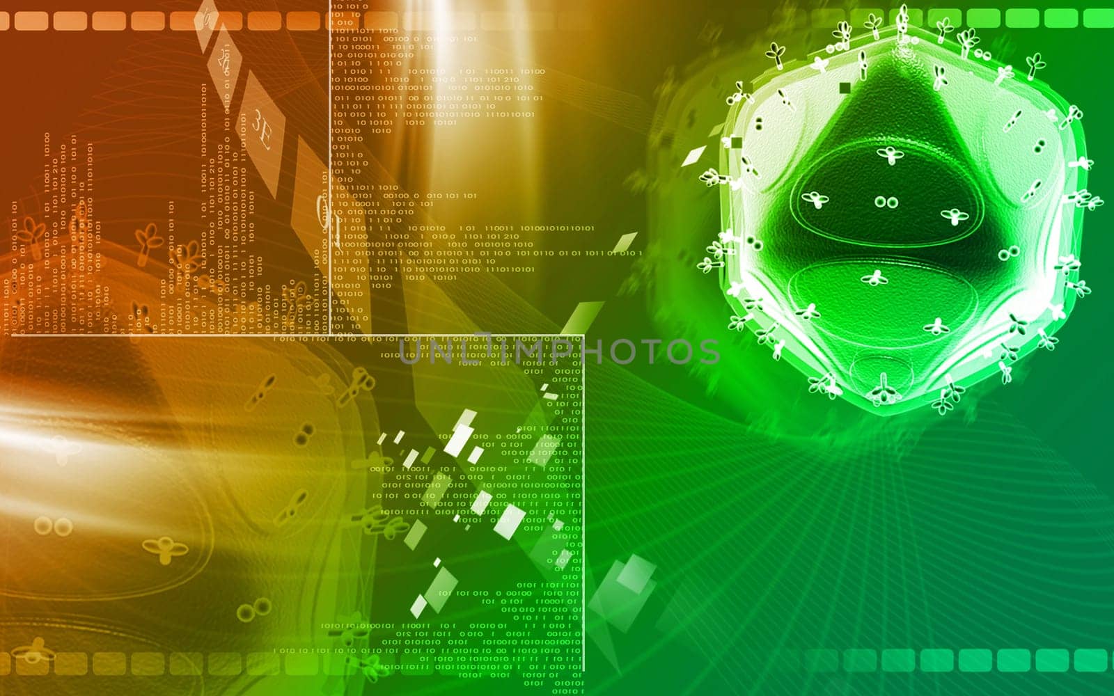 Digital illustration of HIV in colour background