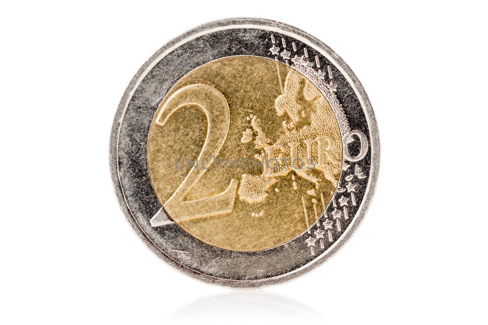 European coin of Two euros, isolated on a white background