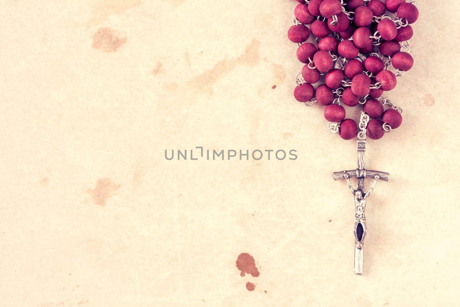 Close-up view of catholic rosary ,copy-space for text