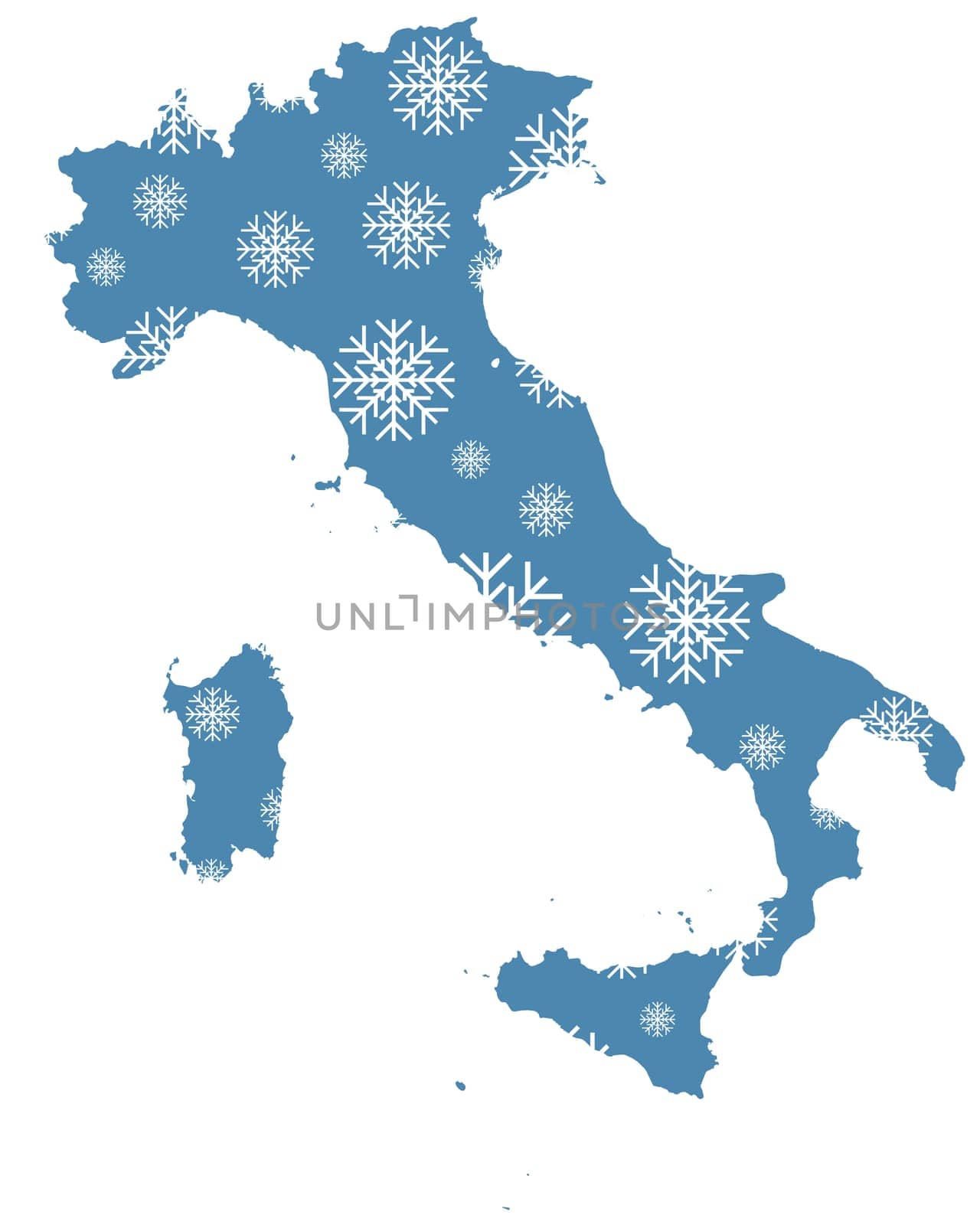 Map of Italy with snowflakes