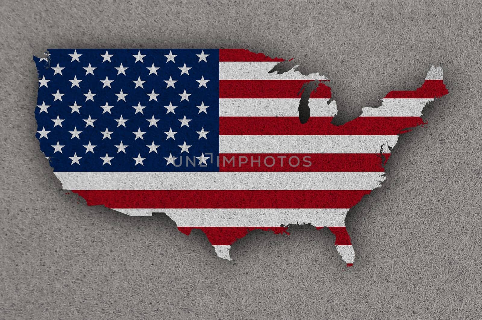 Map and flag of USA on felt