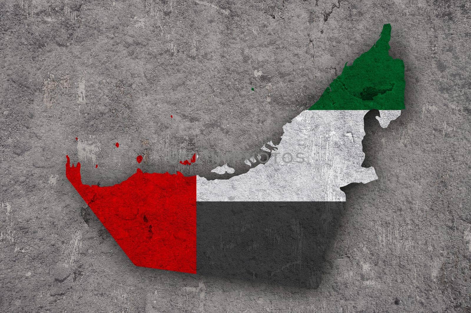 Map and flag of United Arab Emirates on weathered concrete