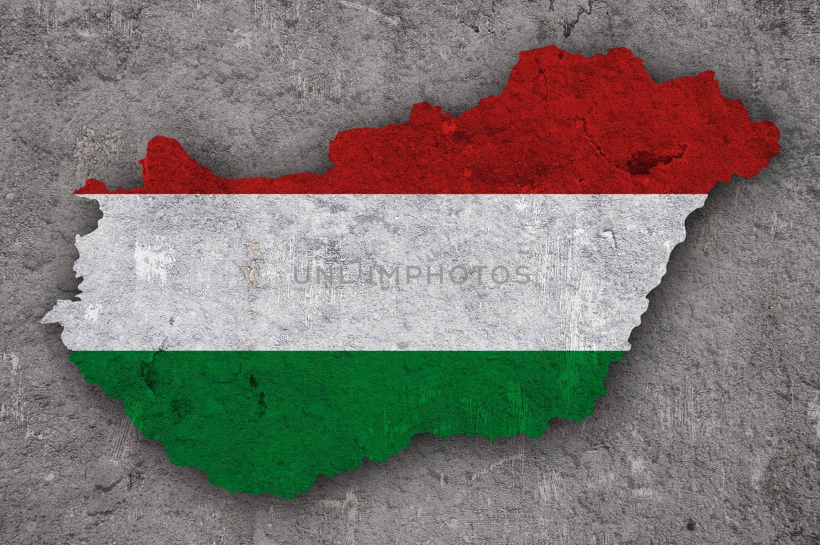 Map and flag of Hungary on weathered concrete