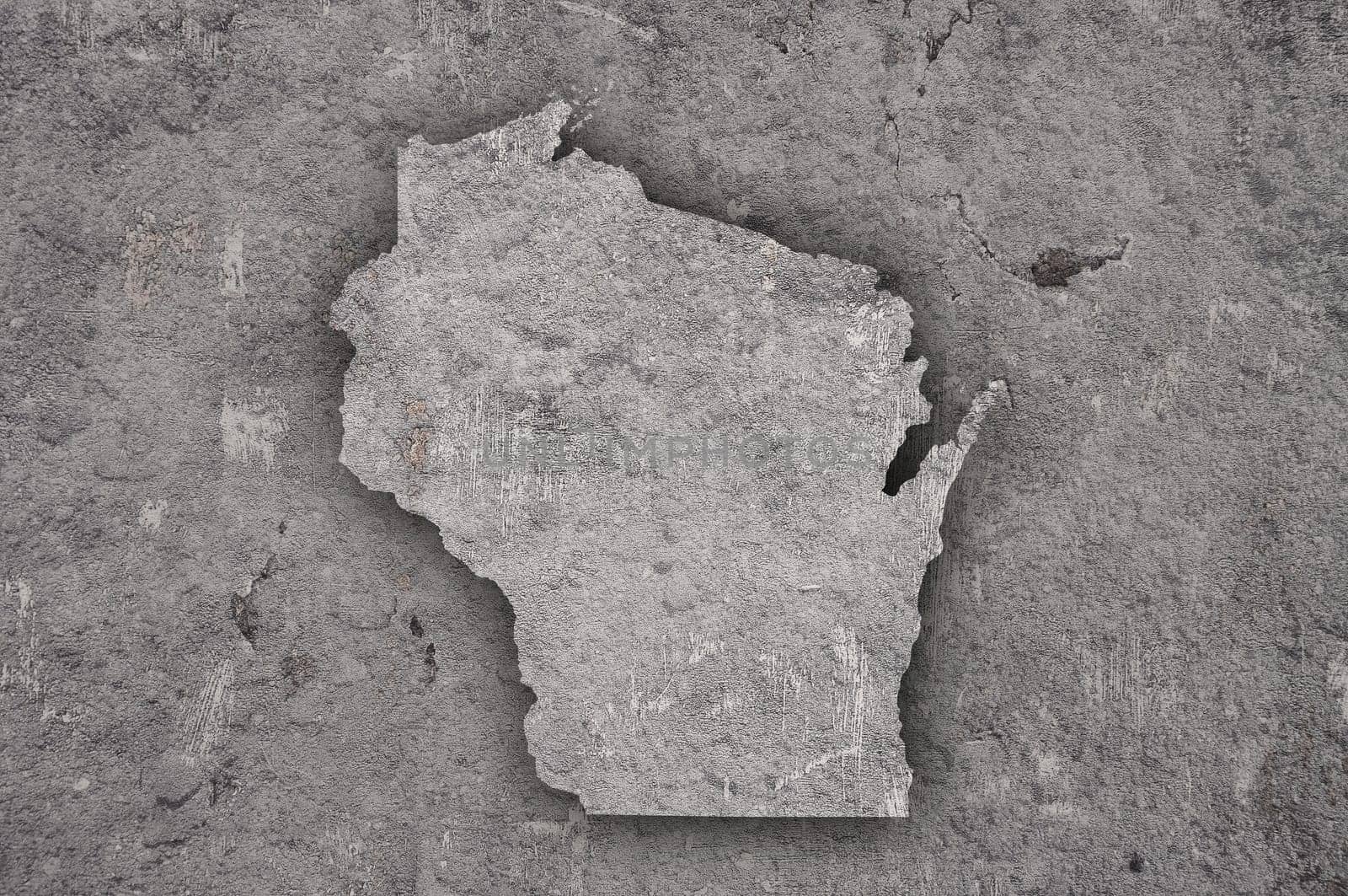 Map of Wisconsin on weathered concrete