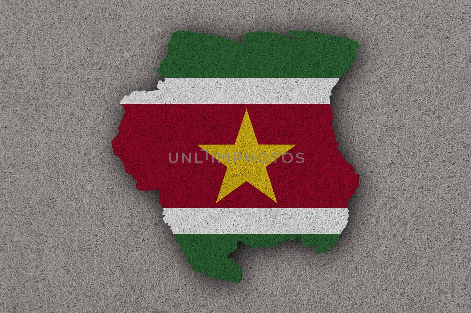 Map and flag of Suriname on felt
