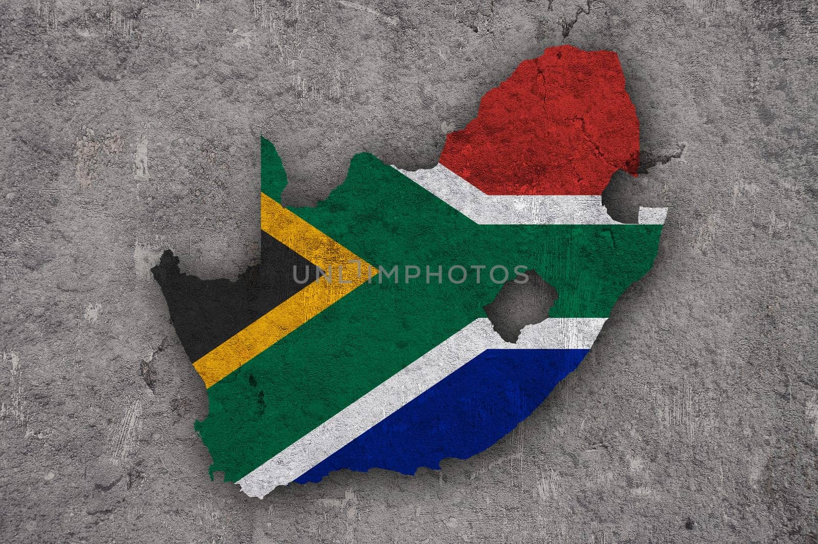Map and flag of South Africa on weathered concrete