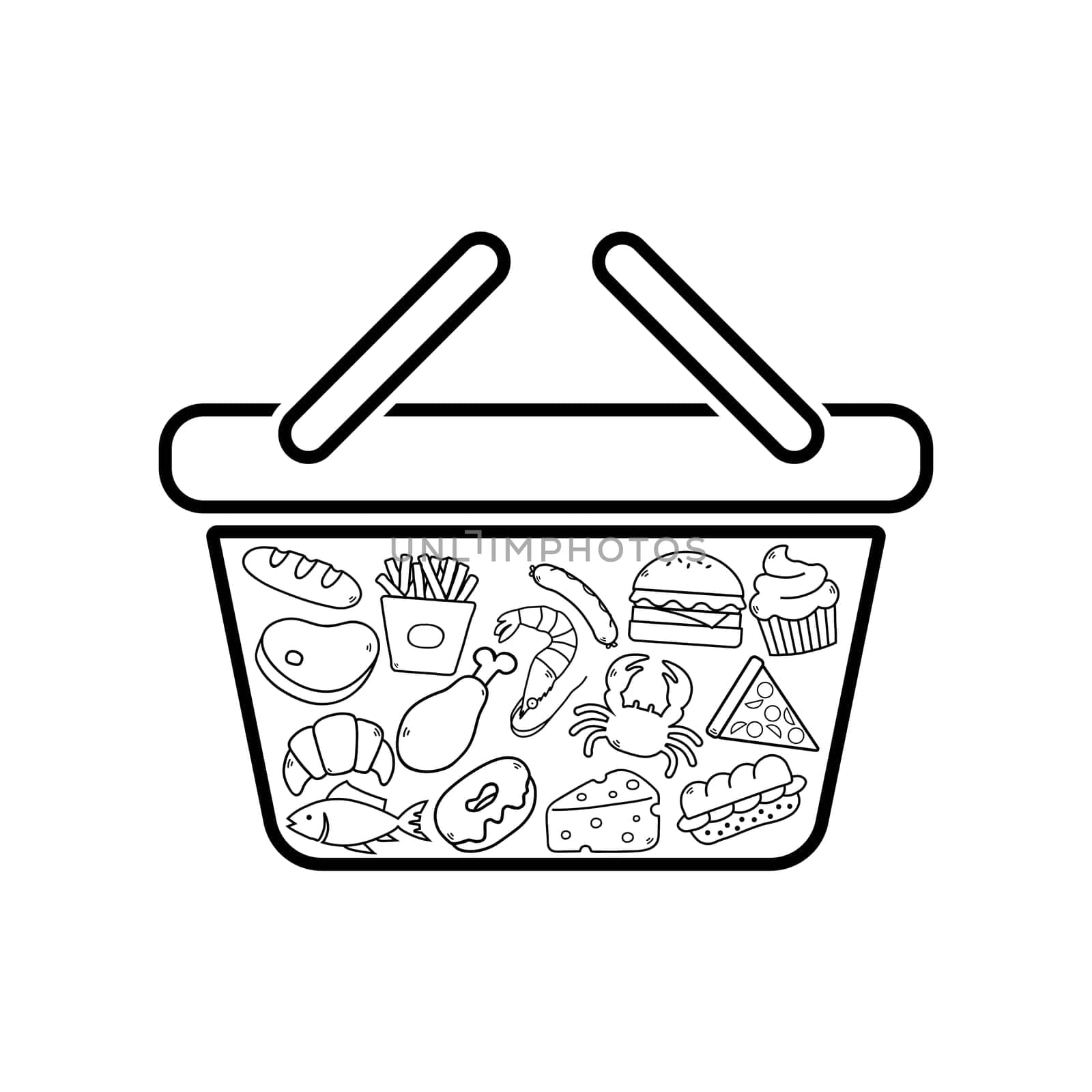 Abstract shopping cart with groceries from the supermarket - Vector illustration
