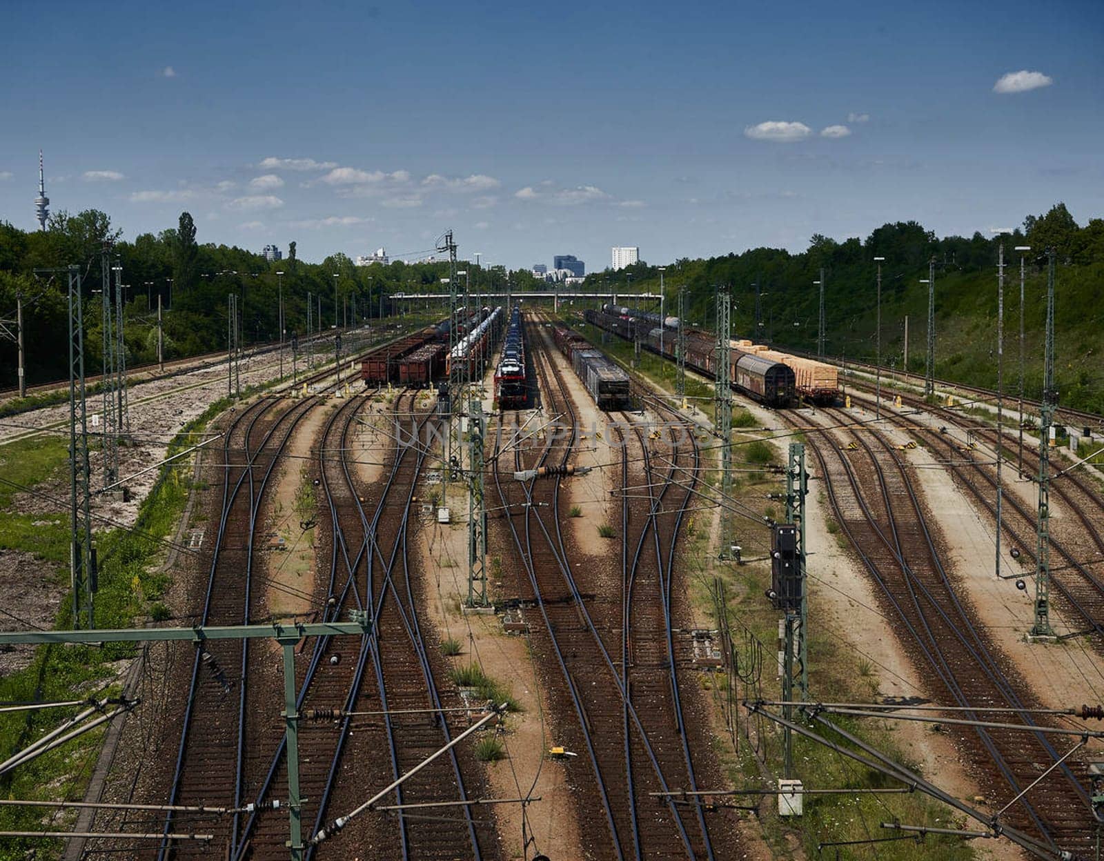 Railway parking for freight trains near the station.