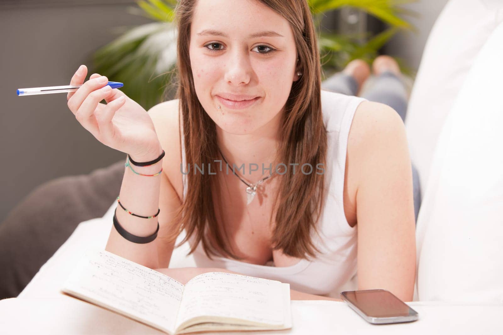 young white girl hard working on her own education