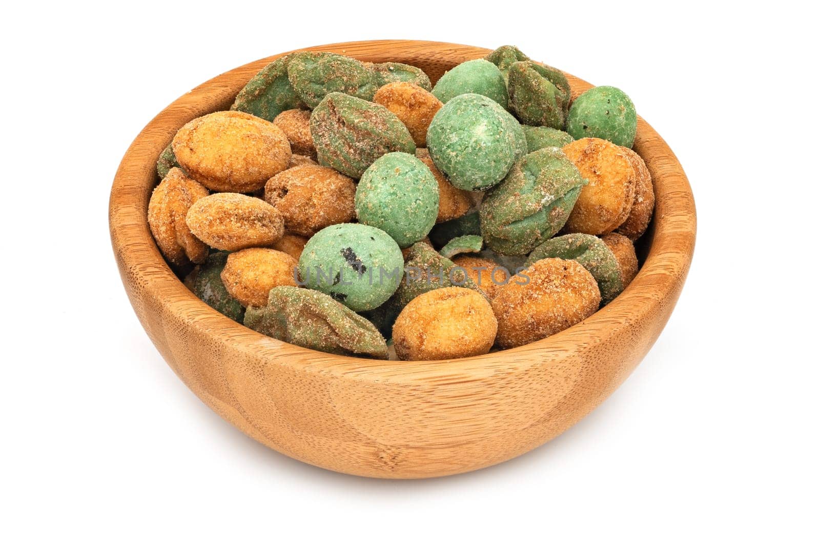 Wasabi Nut, close up of asian snack on white background