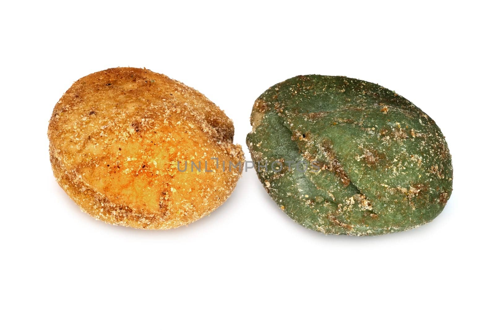 Wasabi Nut, close up of asian snack on white background