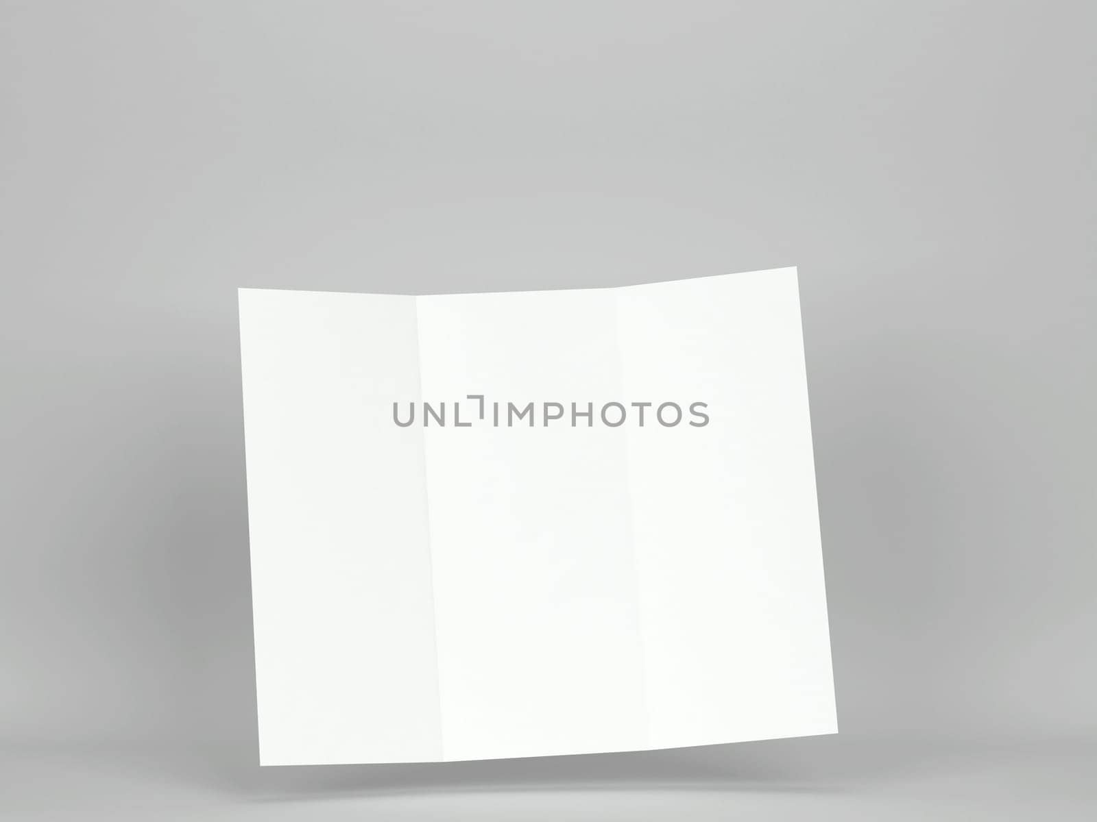 Blank trifold brochure mockup. 3d illustration on gray background