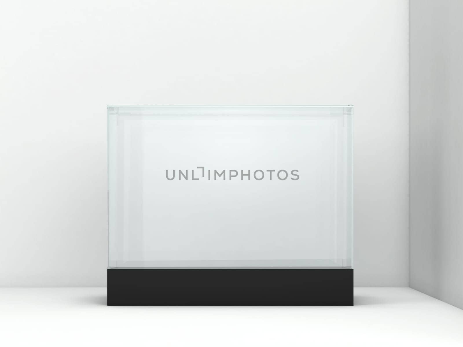 Empty glass display. 3d illustration isolated on white background
