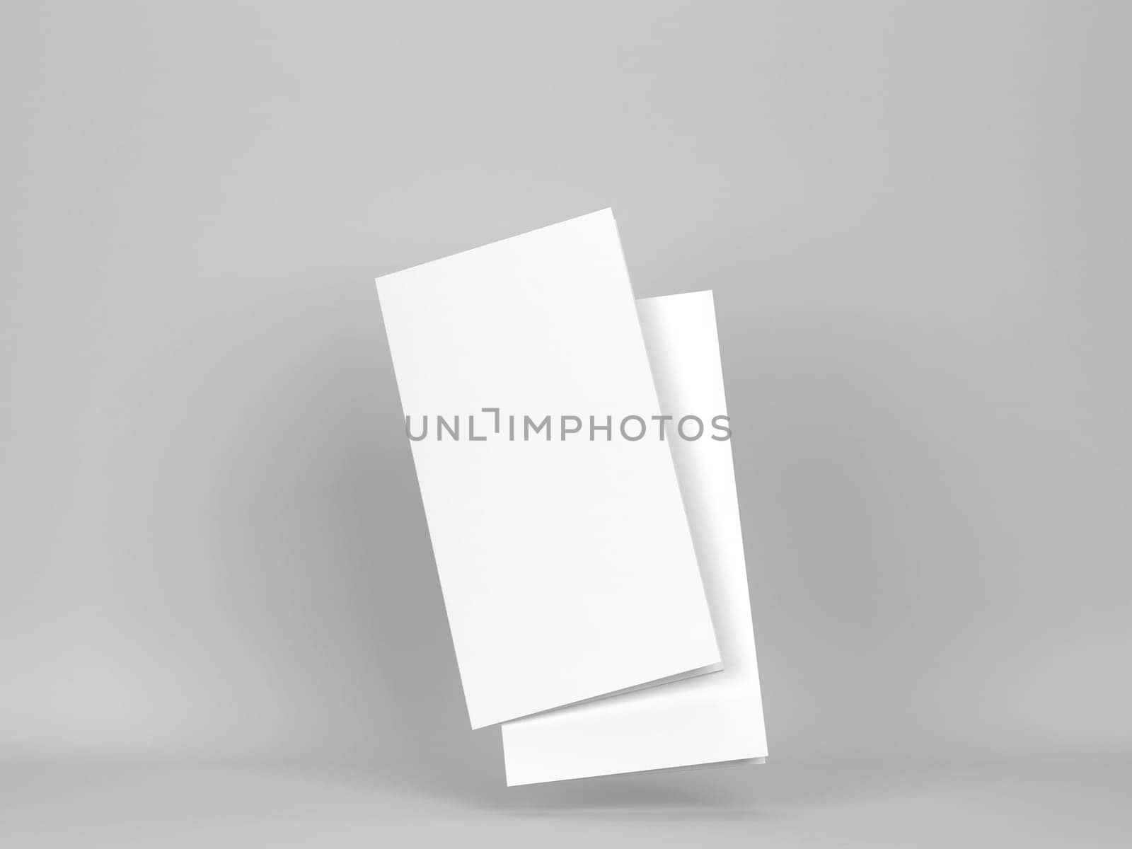 Blank trifold brochure mockup. 3d illustration on gray background