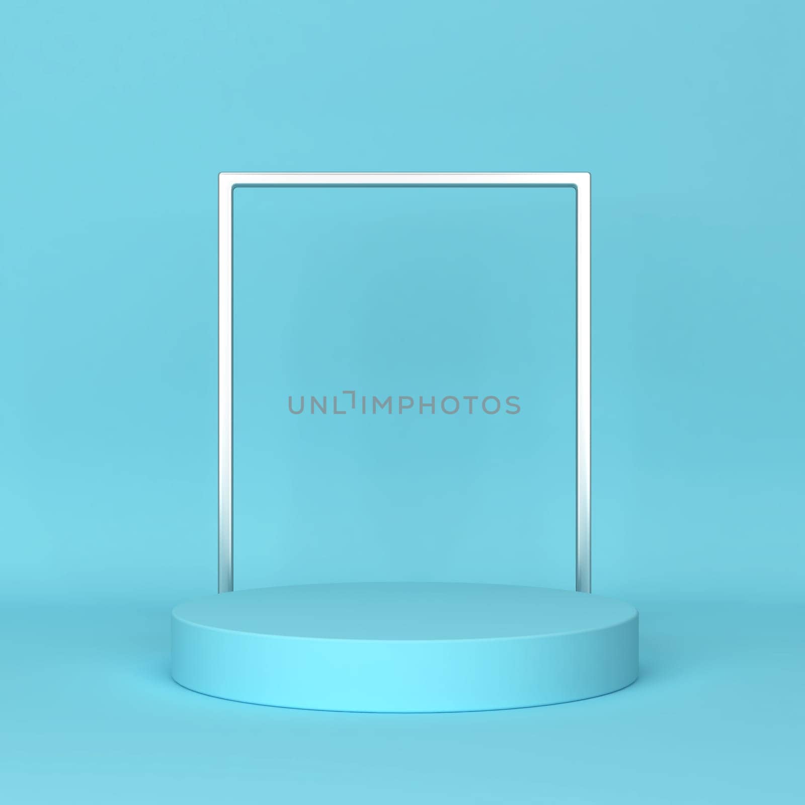 Round podium with a frame. Minimal scene. 3d illustration