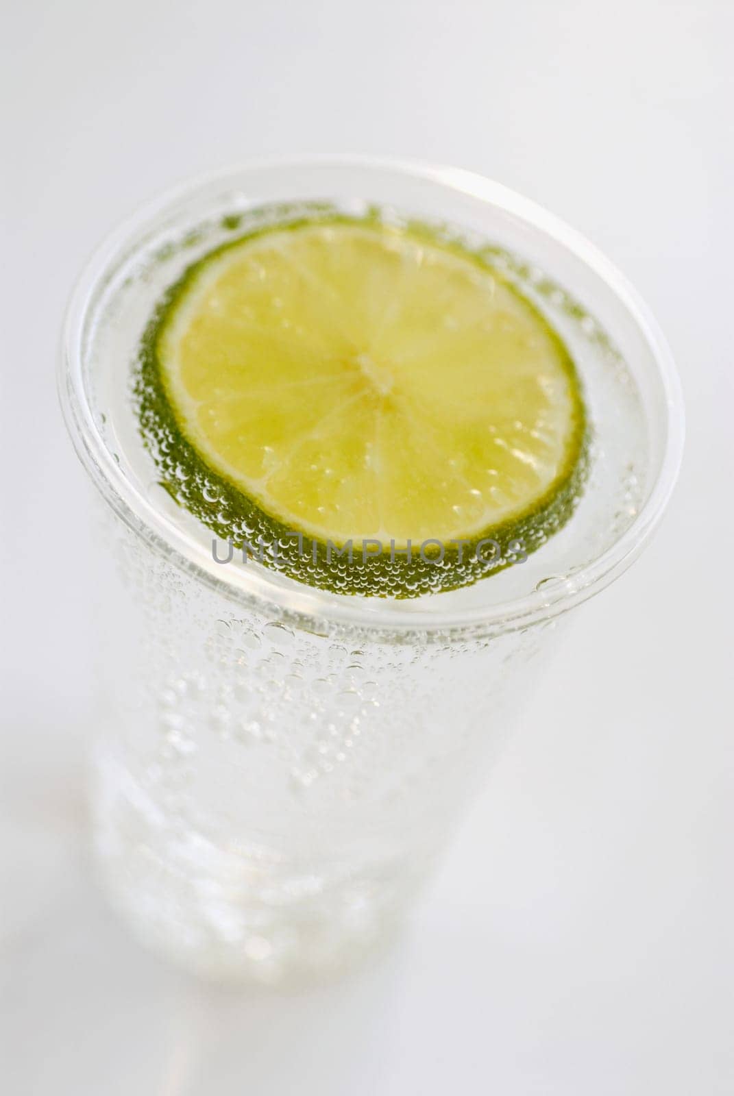 High angle view of a glass of lemonade