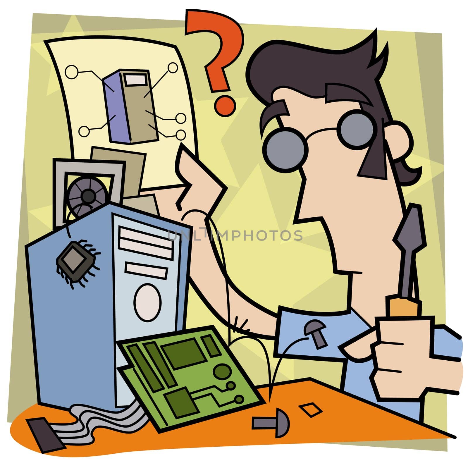 Man repairing a computer
