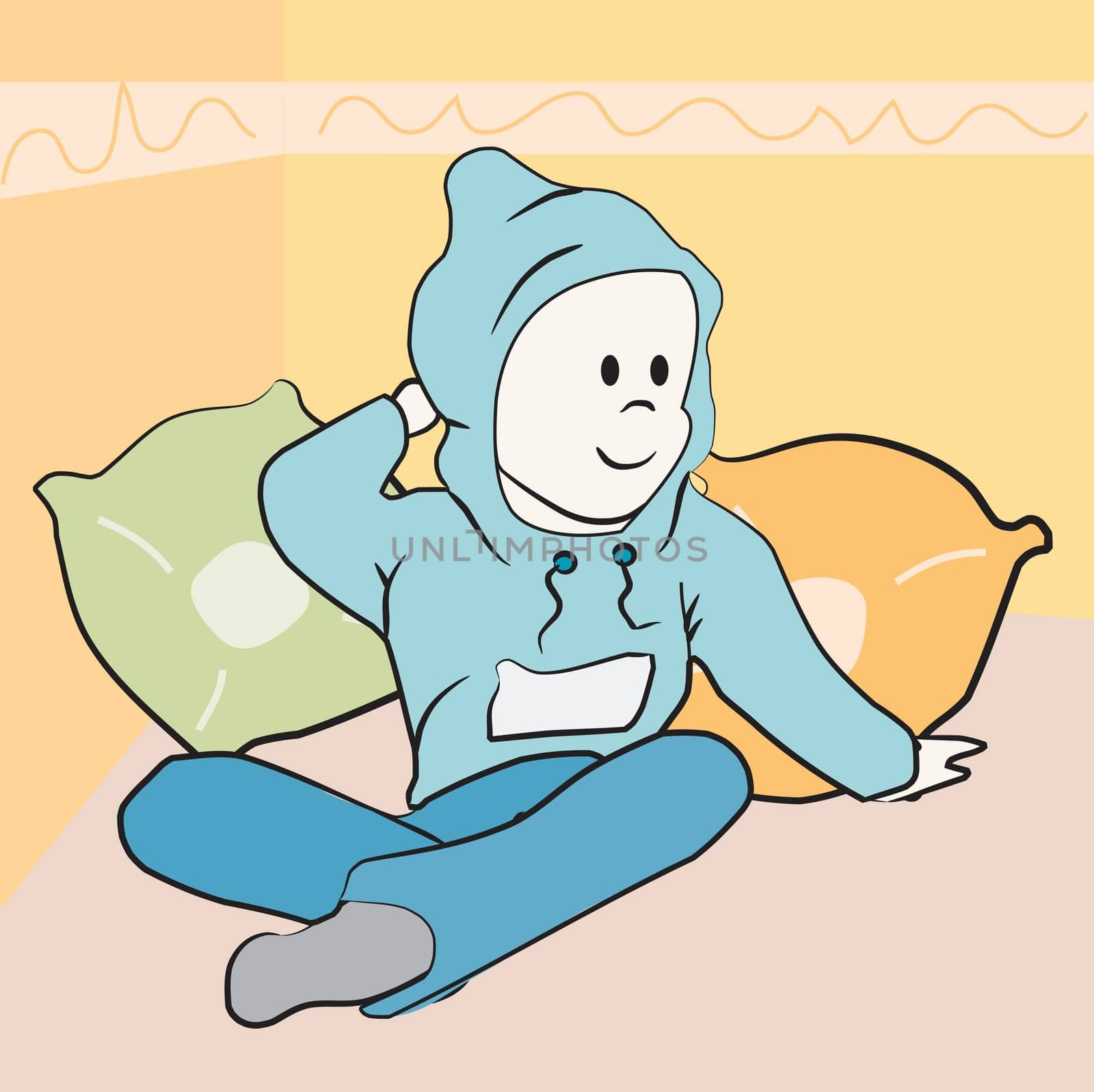 Boy sitting on a bed
