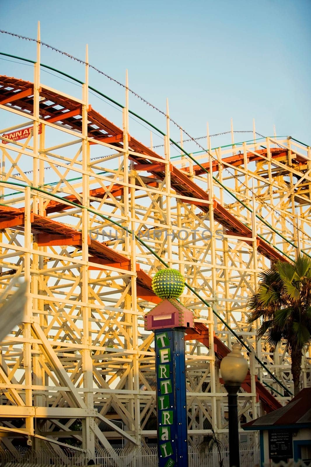 Low angle view of the framework of a rollercoaster, San Diego, California, USA