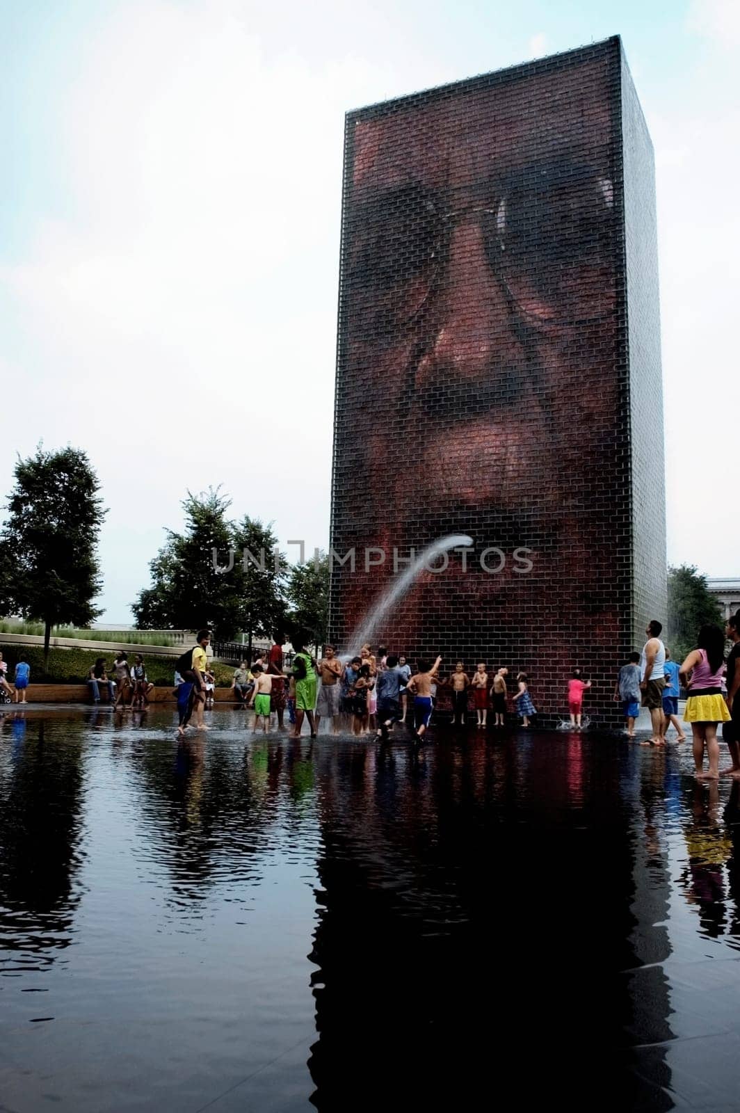 Group of people playing in water, Crown Fountain, Millennium Park, Chicago, Illinois, USA