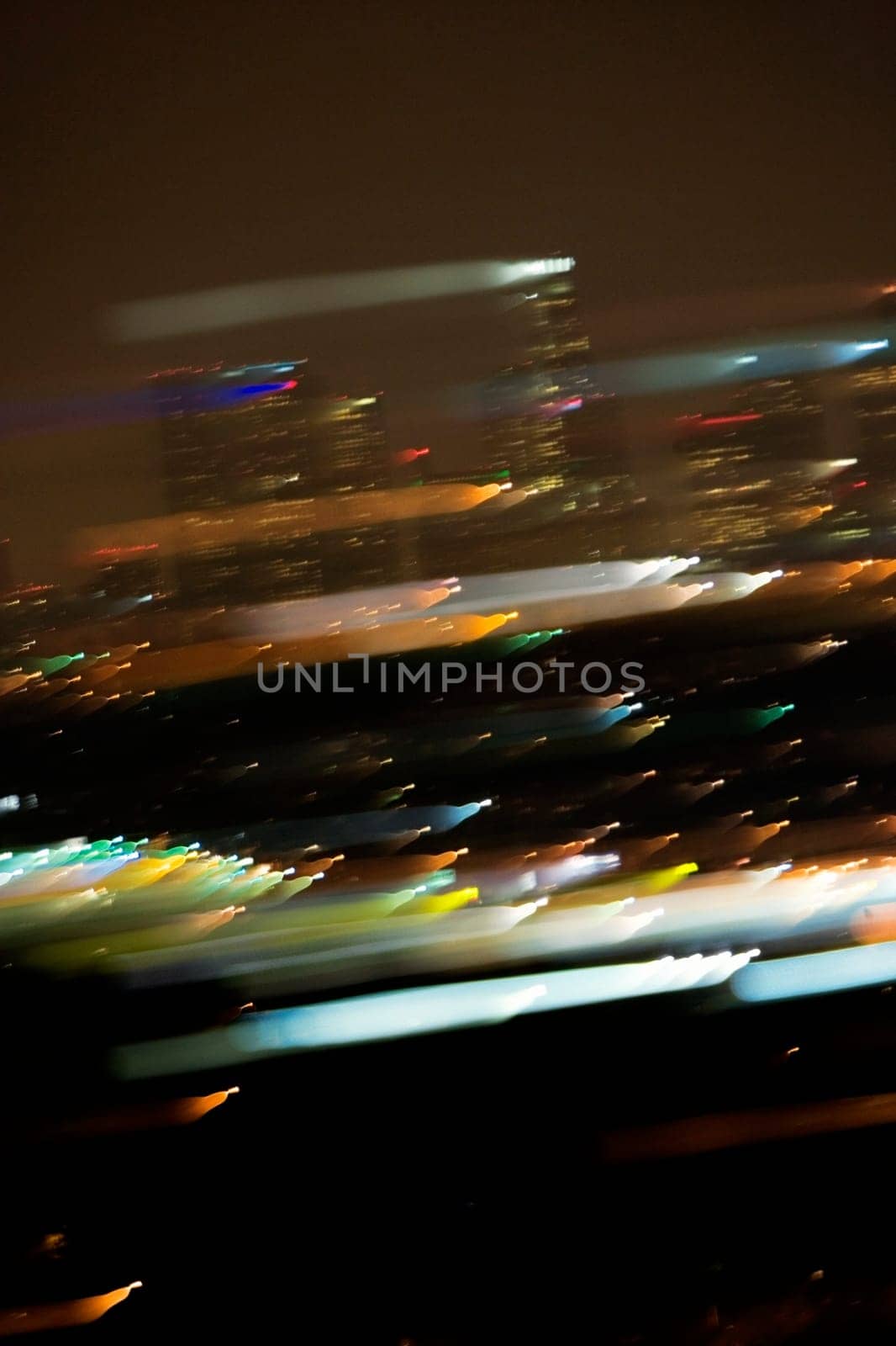 Blurred lights in the night, Los Angeles, California, USA