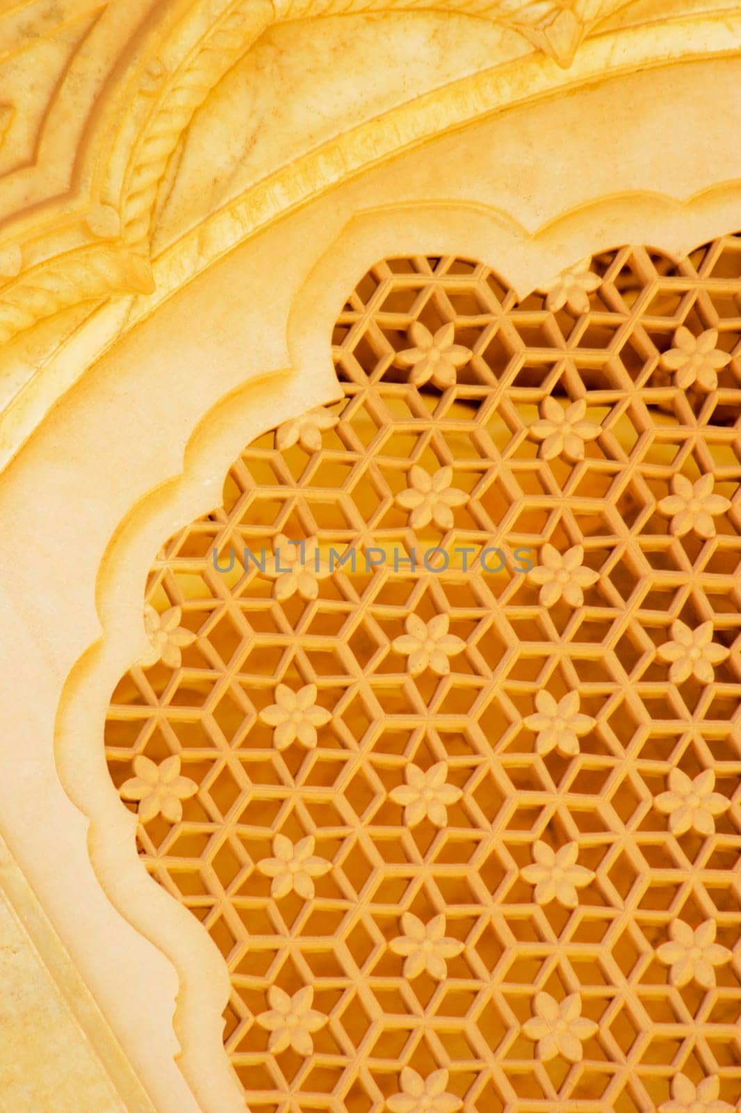 Close-up of carved stone wall of a palace, Royal Gaitor, Jaipur, Rajasthan, India
