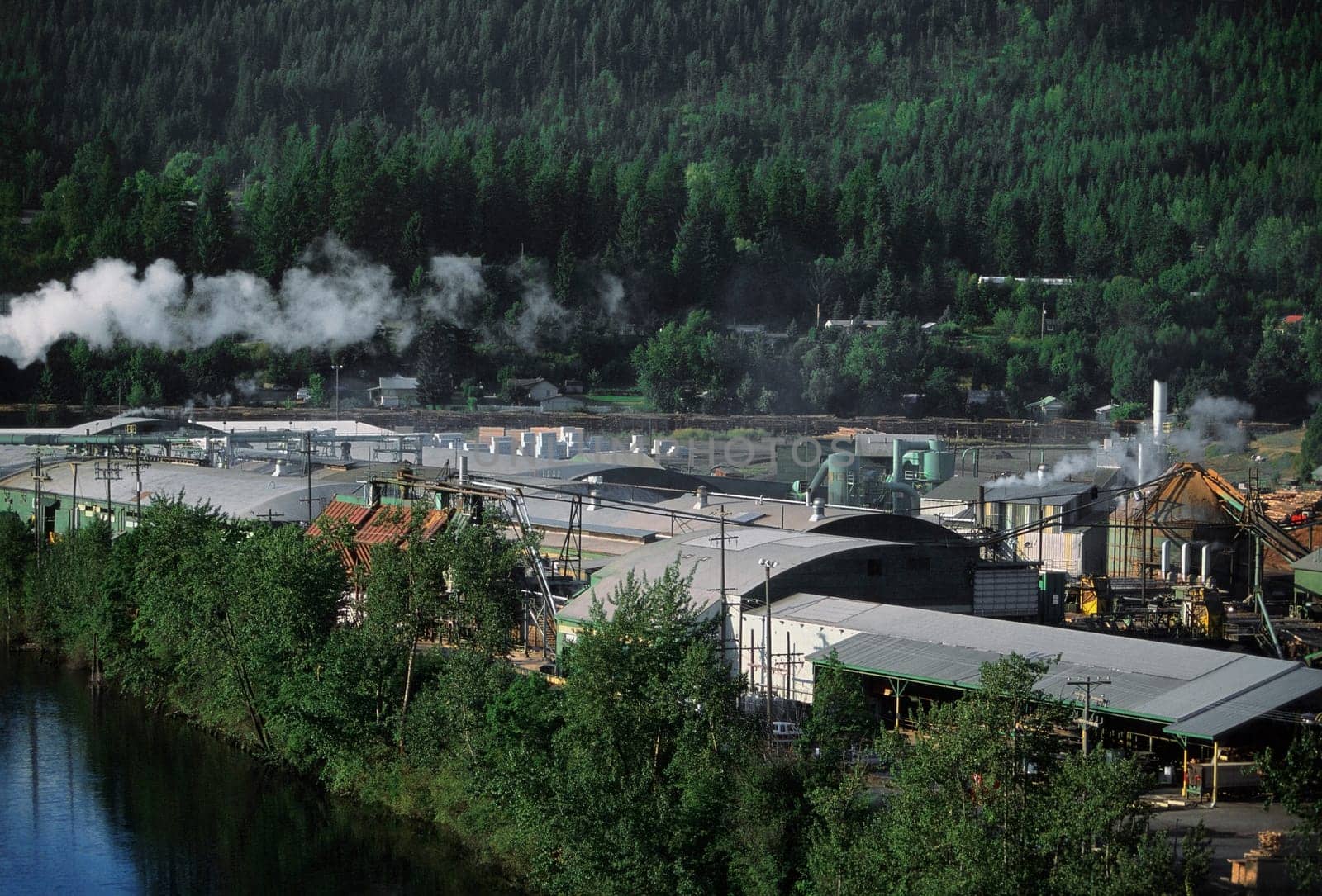 Aerial of large sawmill, Idaho
