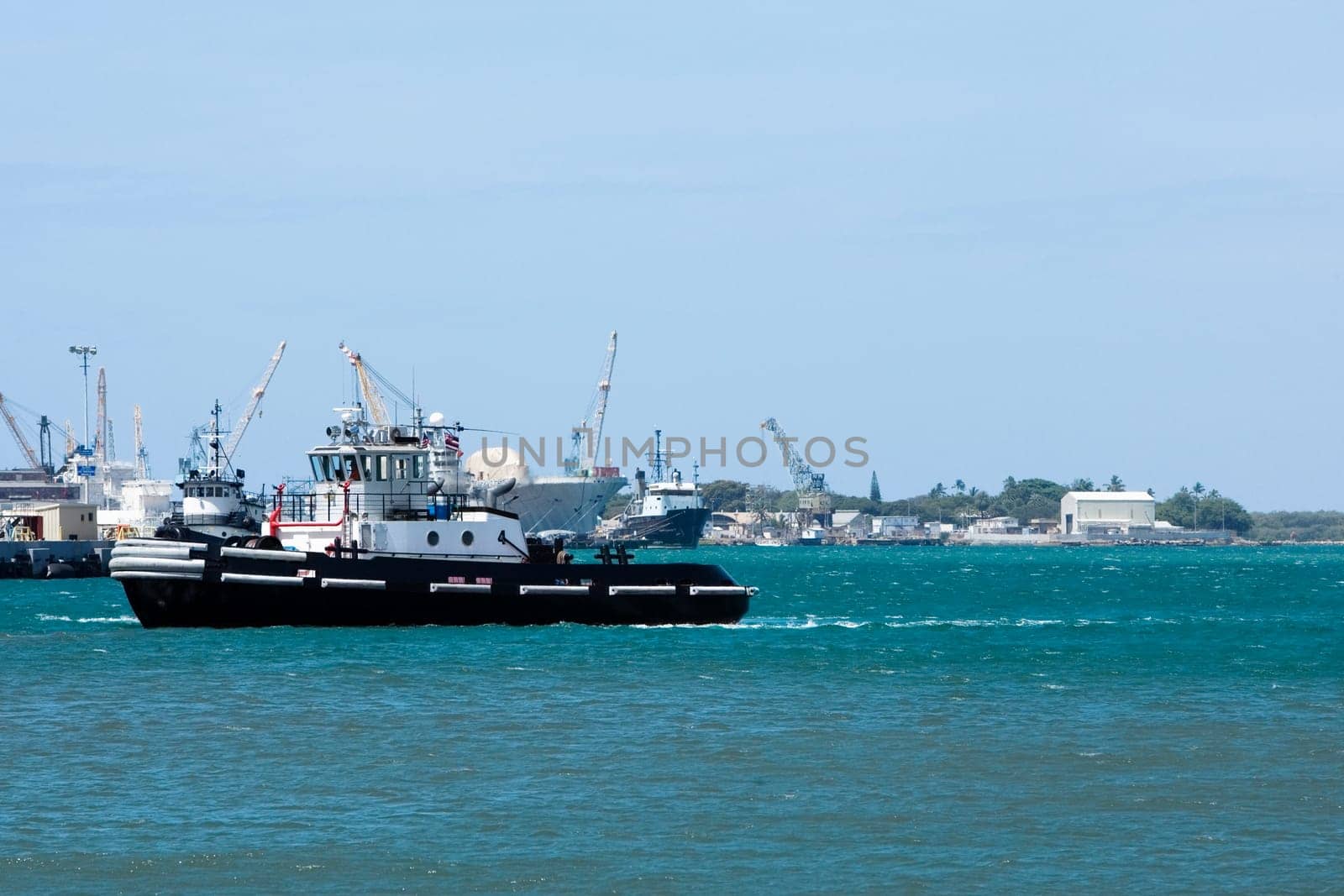 Military ships at a commercial dock, Pearl Harbor, Honolulu, Oahu, Hawaii Islands, USA