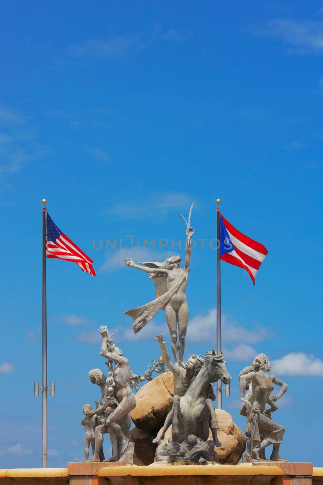 Statues on a fountain, Riace statue, La Princesa, Old San Juan, San Juan, Puerto Rico
