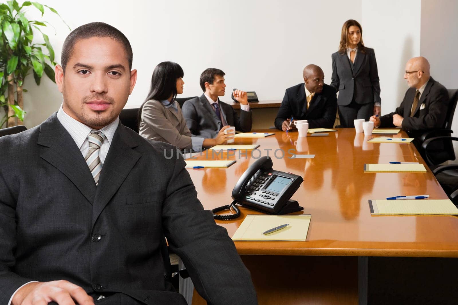 Portrait of a businessman smiling with other business executives in a board room