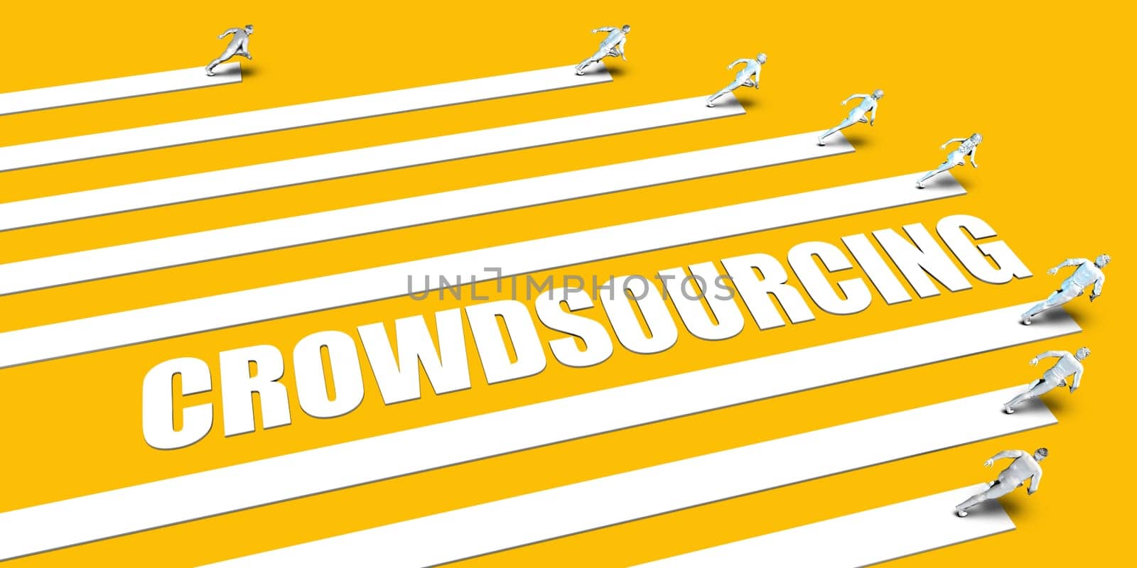 crowdsourcing Concept with Business People Running on Yellow