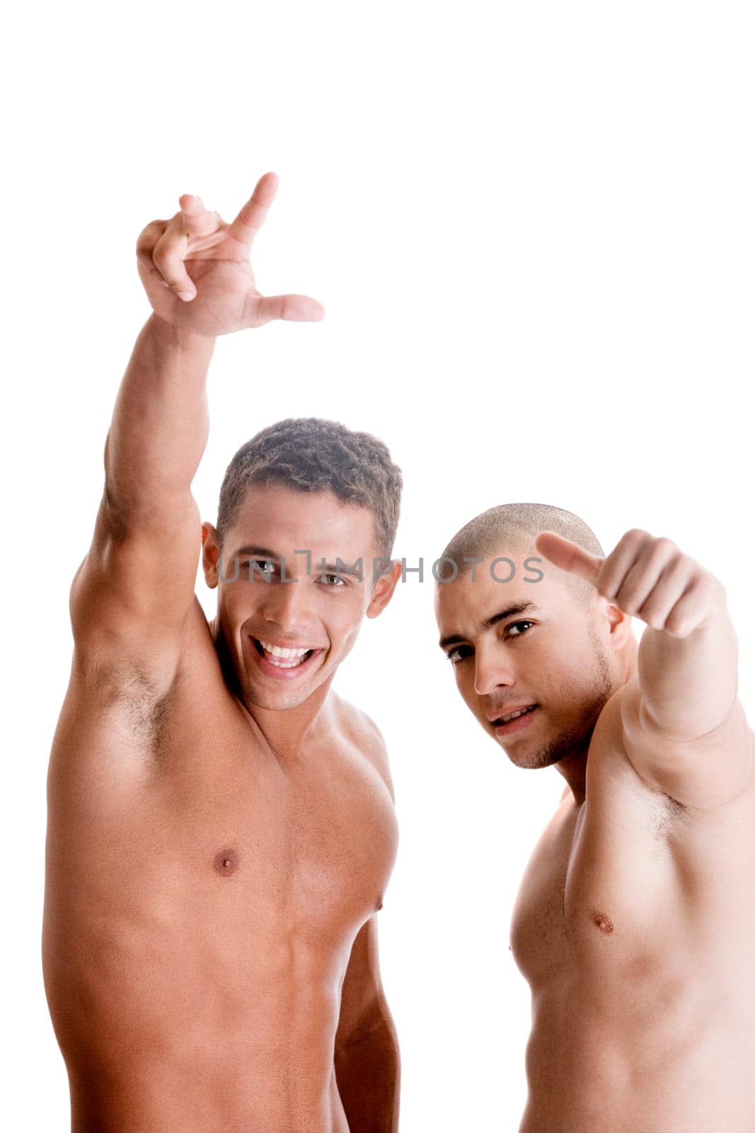 Portrait of two young men gesturing