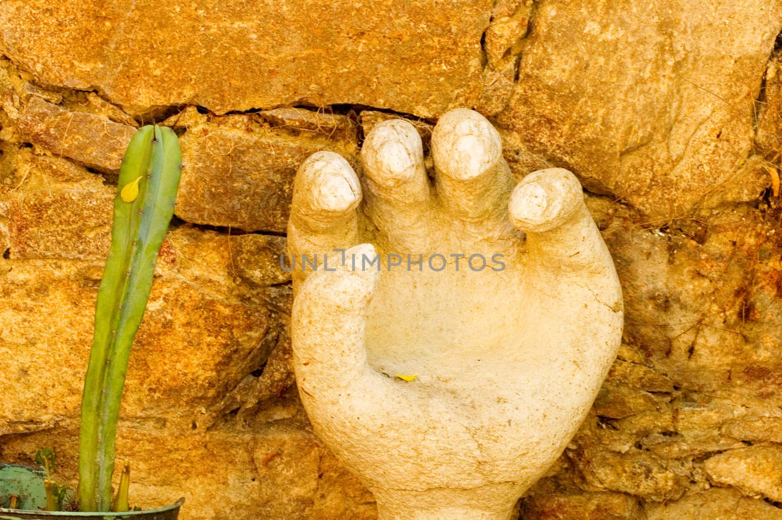 Close-up of a human hand carved on stone, Mexico