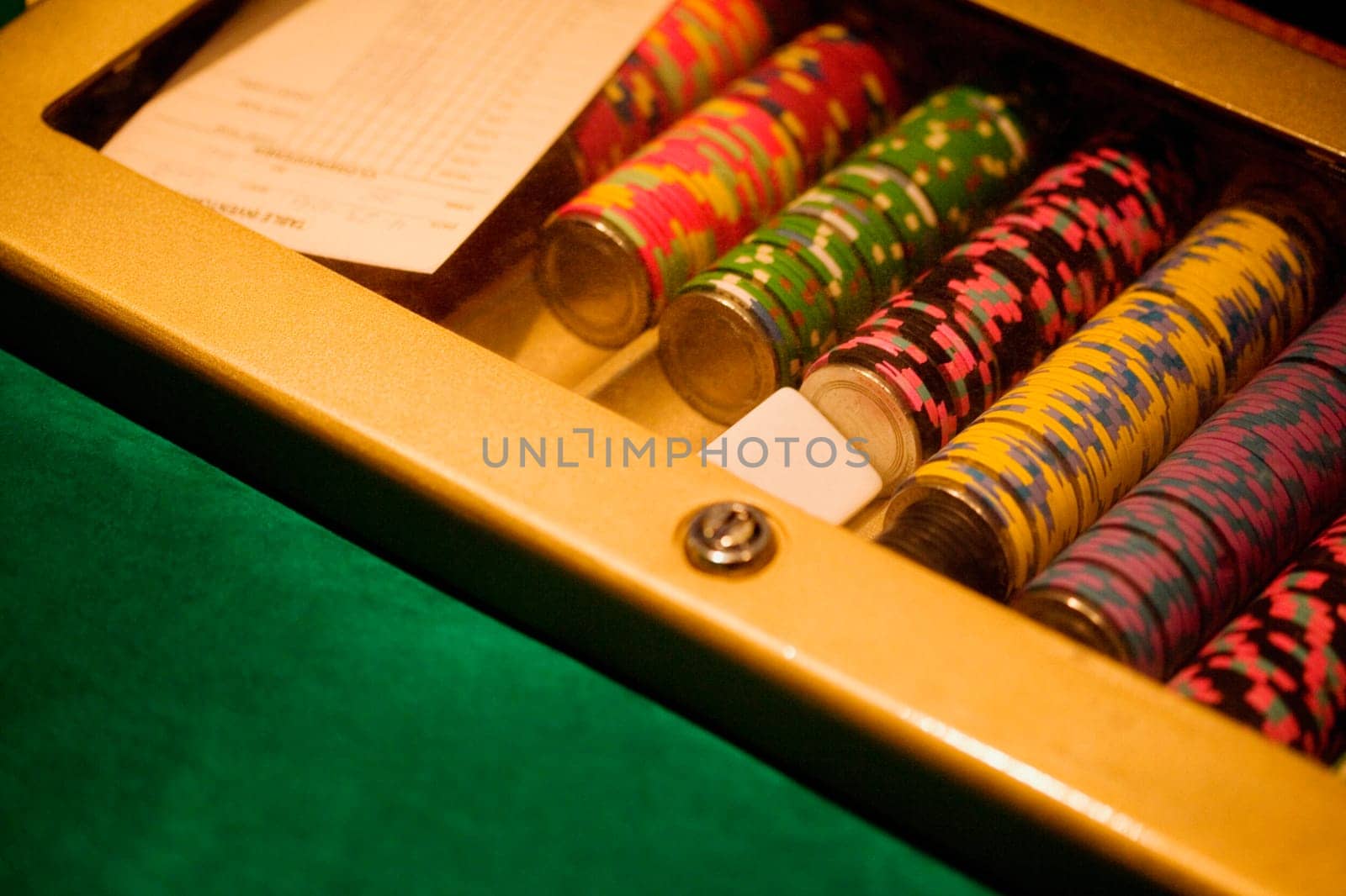 High angle view of gambling chips, Las Vegas, Nevada, USA