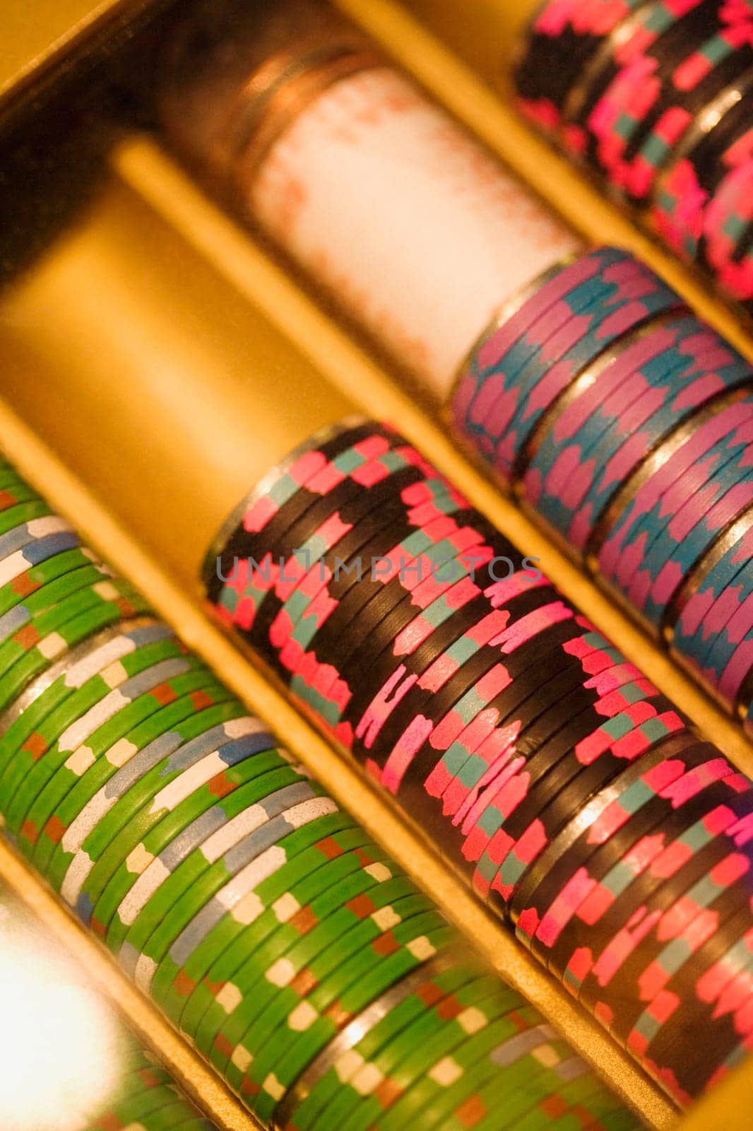 Close-up of gambling chips, Las Vegas, Nevada, USA