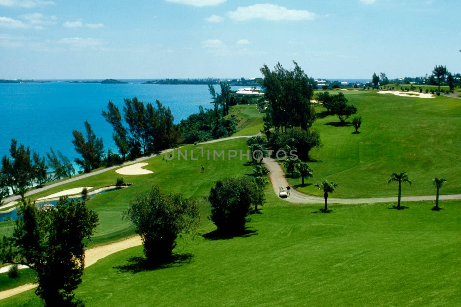 High angle view of Castle harbor golf course, Bermuda