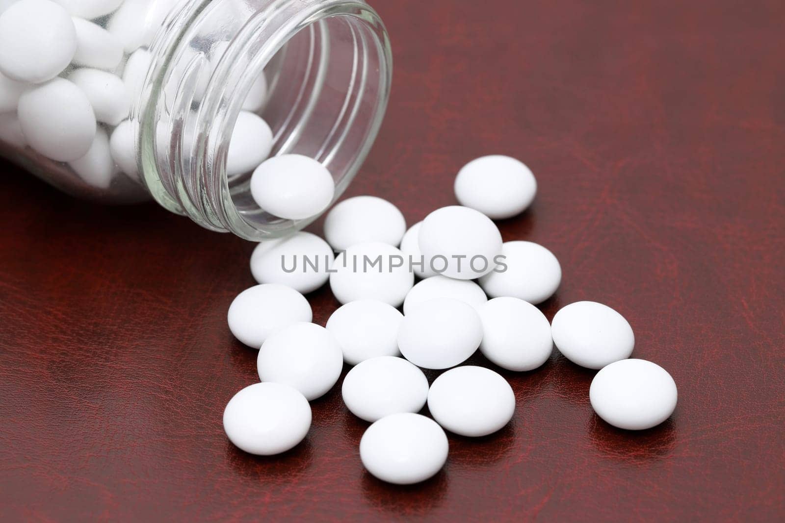 medical pills and glass bottle on a table, medical for health