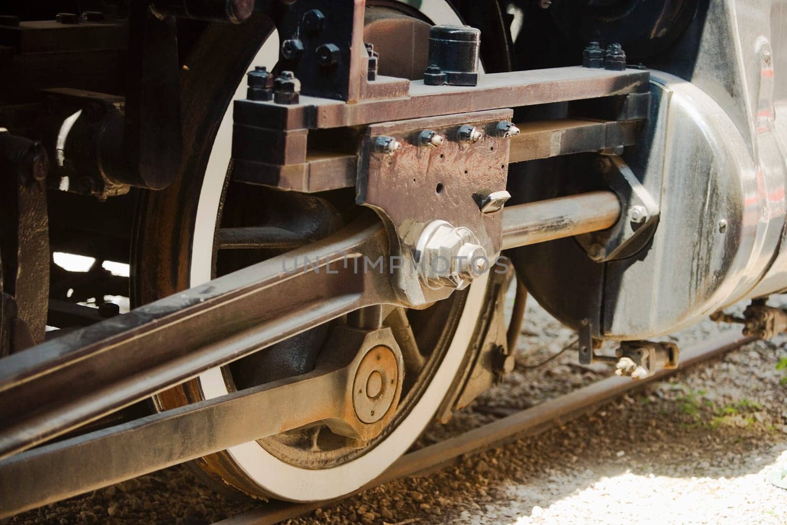 Close-up of a train wheel on a railroad track, Church Street Station, Orlando, Florida, USA
