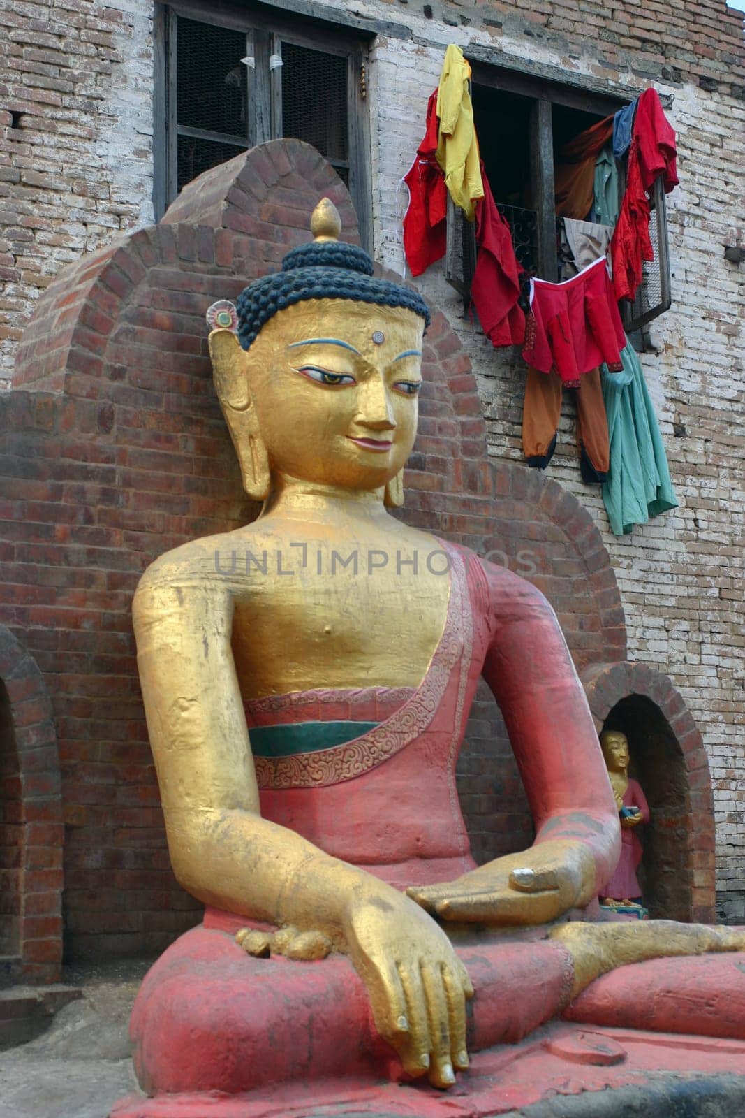 Close-up of a statue of Buddha, Swayambhunath, Kathmandu, Nepal