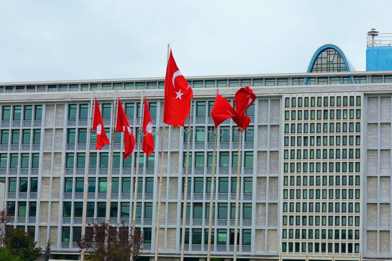 Turkish flags in front of a building, Istanbul, Turkey
