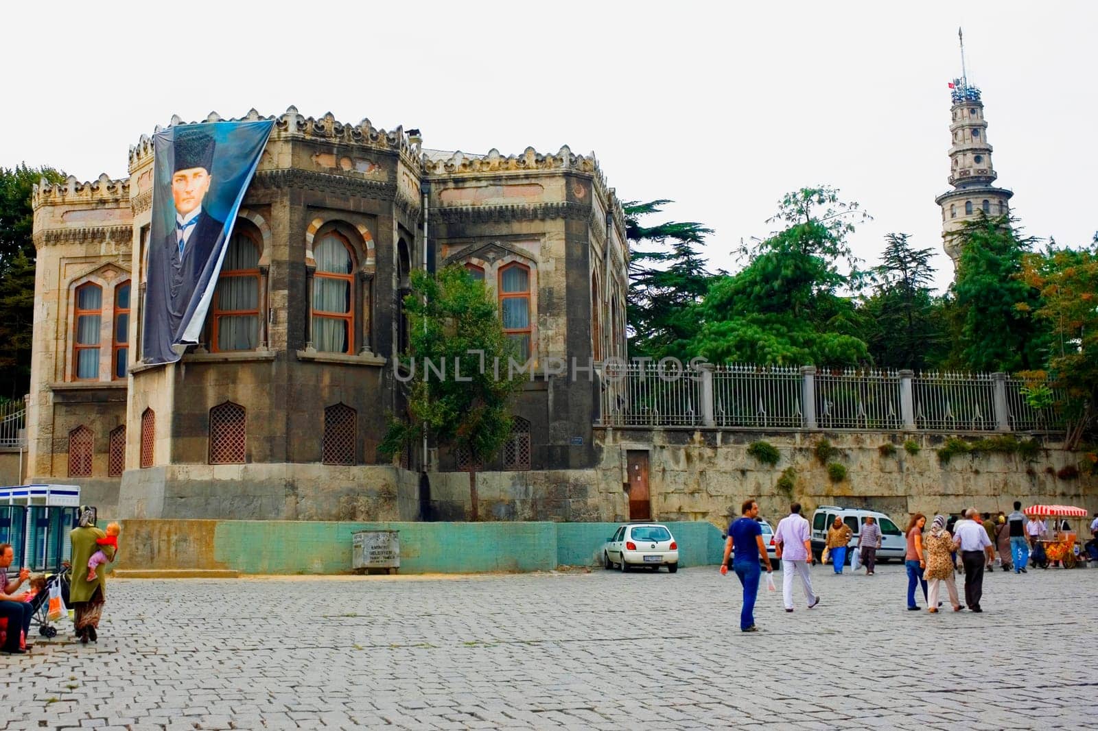 Tourists in front of a building, Walls of Constantinople, Istanbul, Turkey