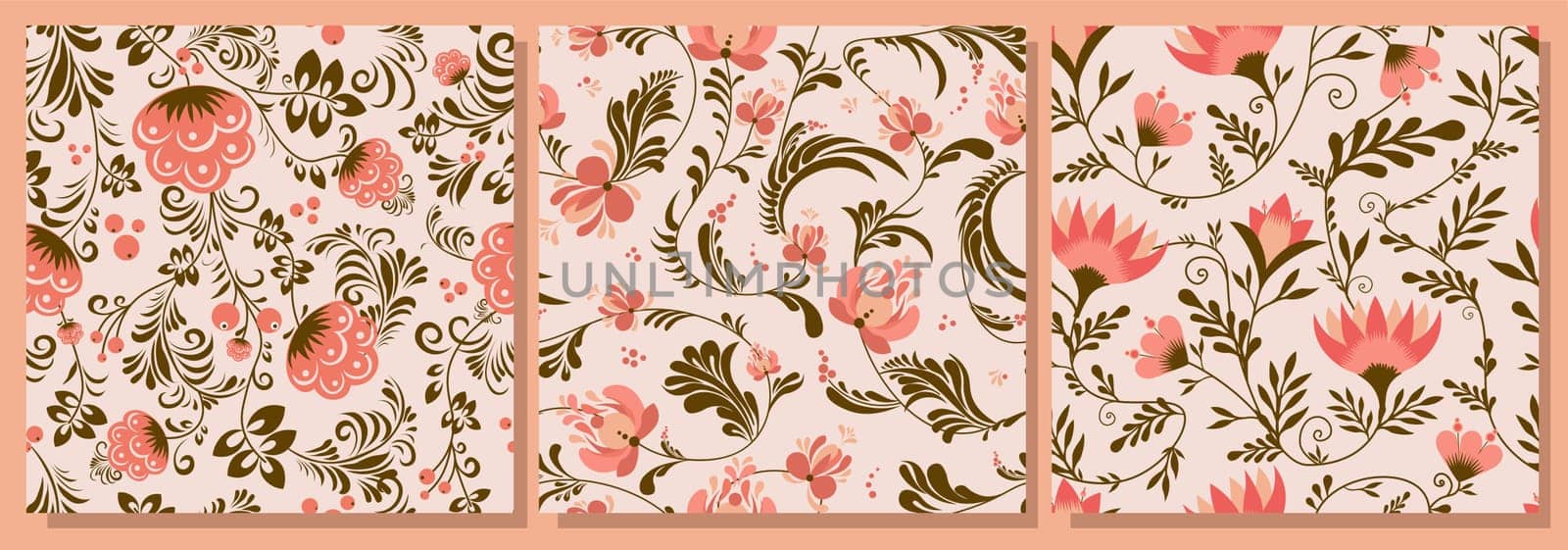 Spring trend pattern. Seamless pattern for printing onto fabric and textile design. Fashionable print for paper in ethnic style. Vector illustration. Pink color.