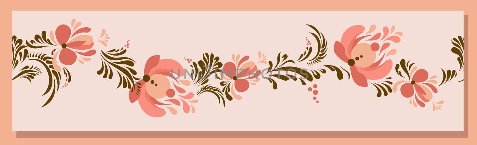 Spring trend pattern. Seamless border for printing on fabric and textile design. Fashionable print for paper in ethnic style. Vector illustration. Pink color.